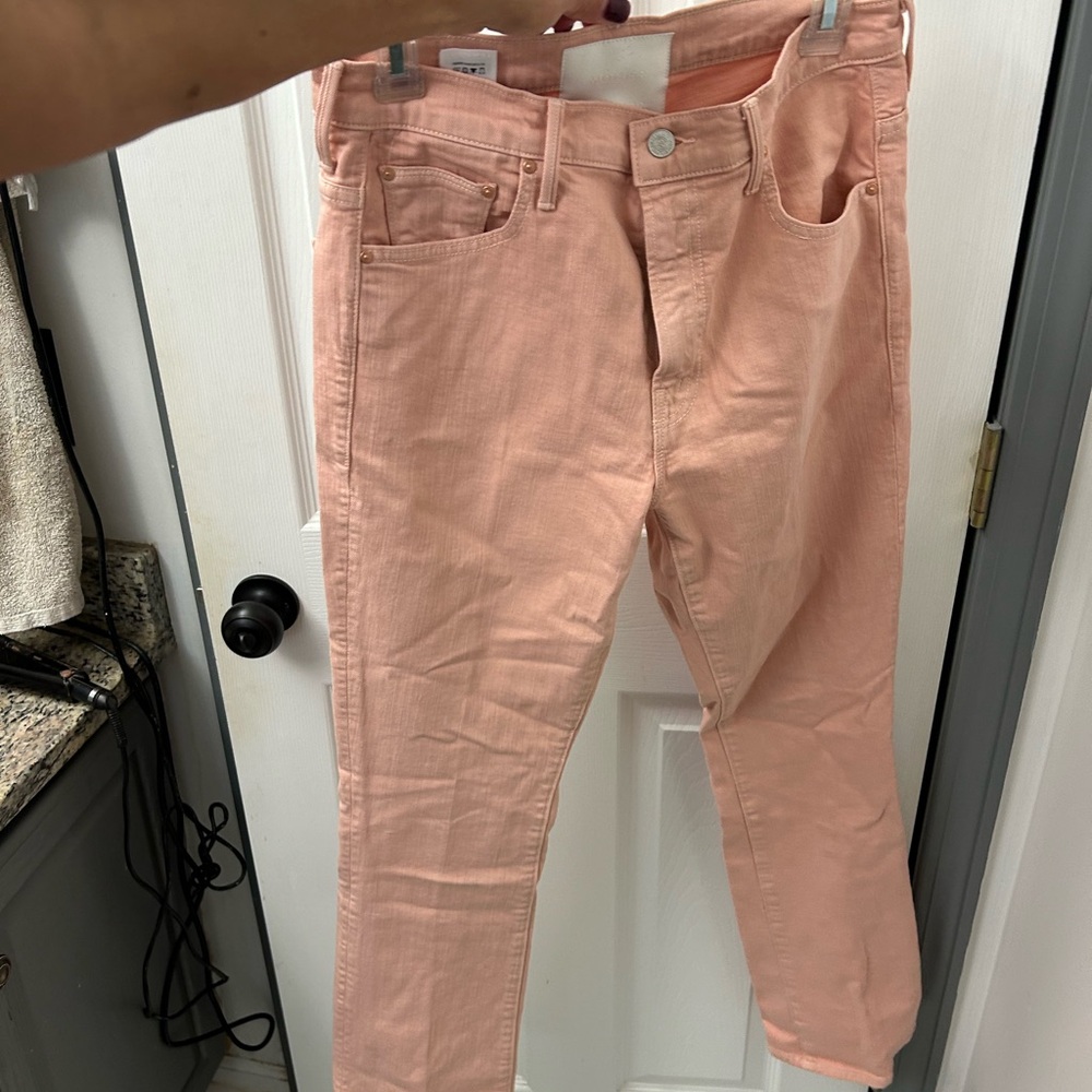 MOTHER Straight Leg Jeans in Peach Pink